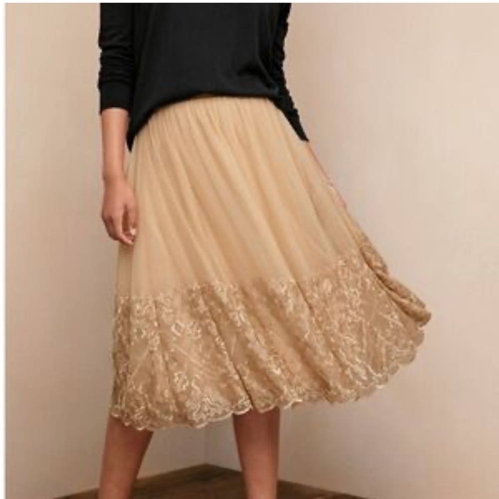 Garnet Hill gold bohemian wedding guest skirt womens fairy scallop edge Lined XS